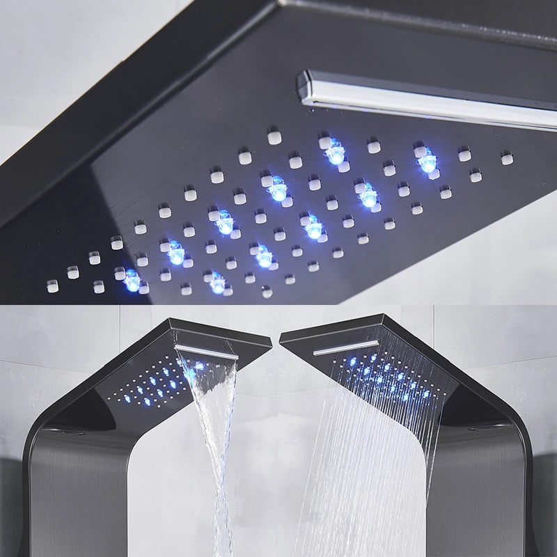 Panneau de douche noir pour salle de bain avec affichage LED et jets de massage