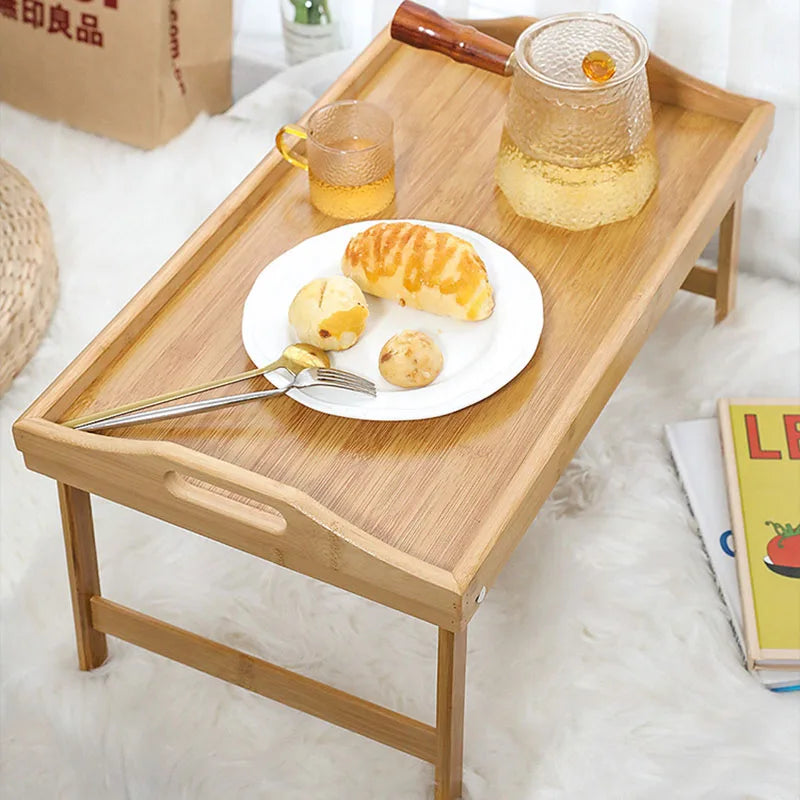Foldable Bamboo Laptop Desk Bed Tray with Storage 50cm