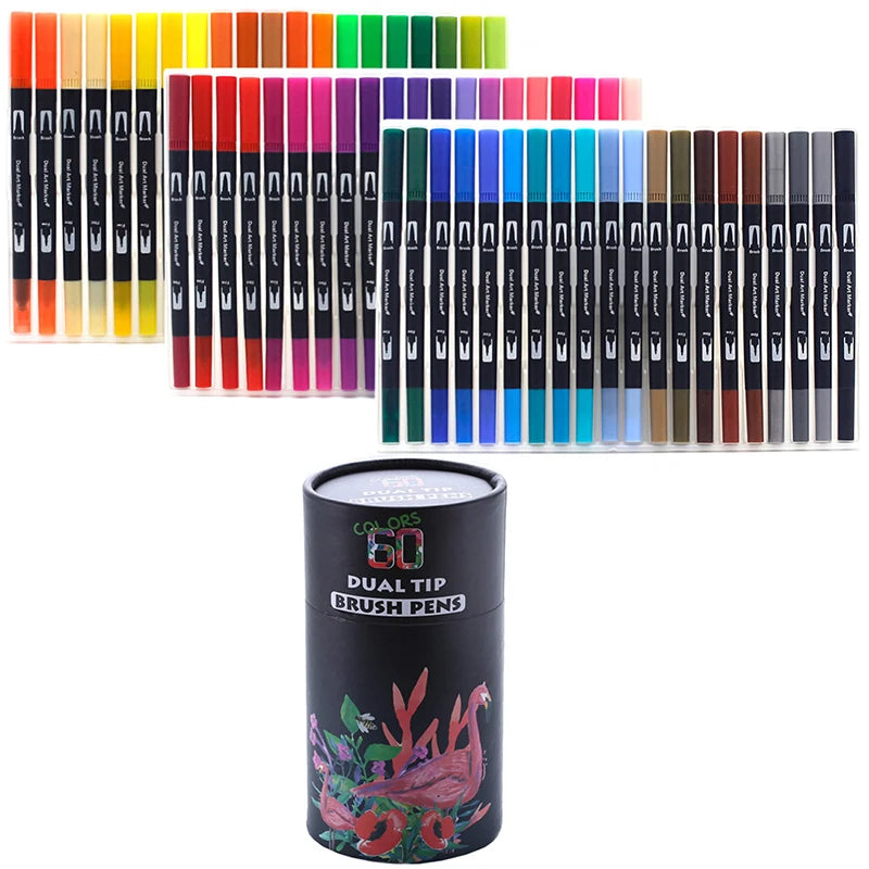 Watercolor Art Markers Brush Pen Dual Tip Fineliner Drawing for Calligraphy Painting 12/48/60/72/100/132 Colors Set Art Supplies 