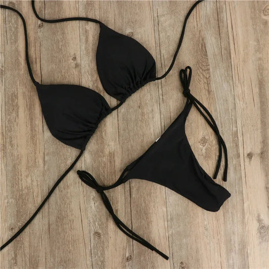 Brazilske kopalke Ženske seksi bikini komplet Push-up podložen nedrček Tangice Dvodelne kopalke Kopalke za plažo Femme