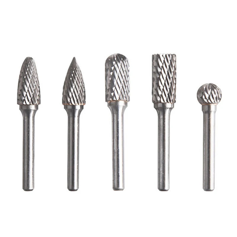 5pcs Double Groove Rotary File 6mm Grinding Head Tungsten Carbide Burr Milling Cutter Drill Bit Set Finishing Metal Mould 