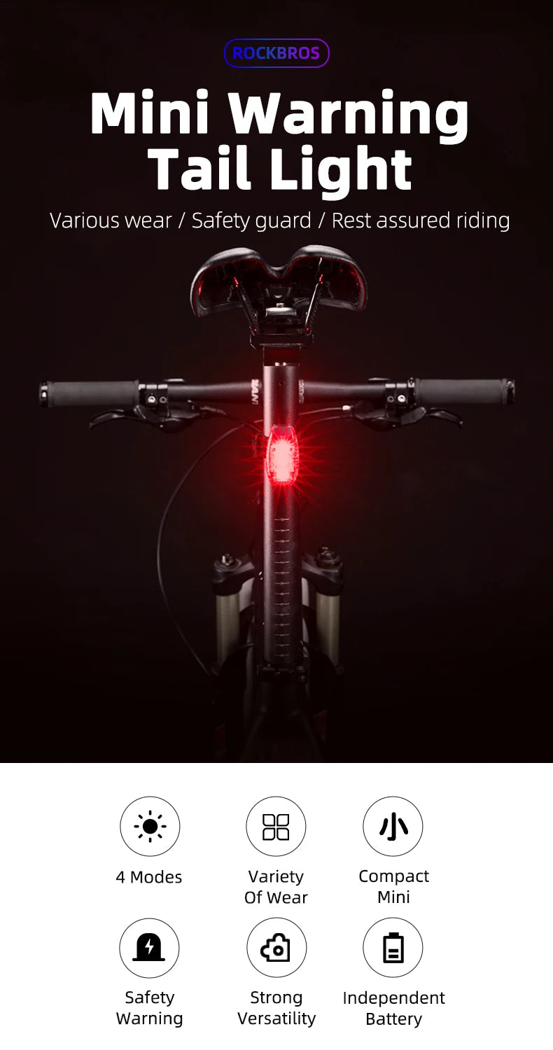 Mini Bike Tail Light IPX5 Waterproof Rear Safety Light