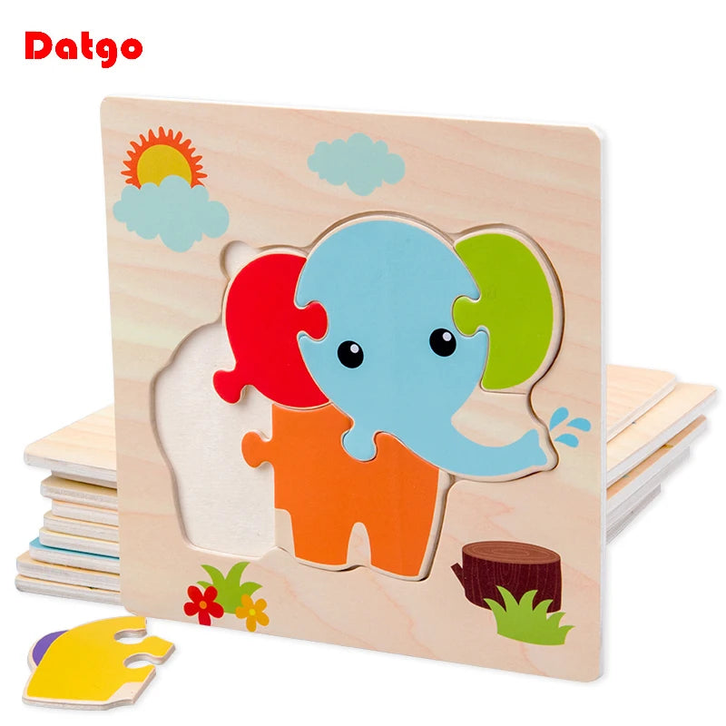 Baby Wooden 3D Puzzles Tangram Shapes Learning Educational Cartoon Animal Intelligence Jigsaw Toys For Children Gift 