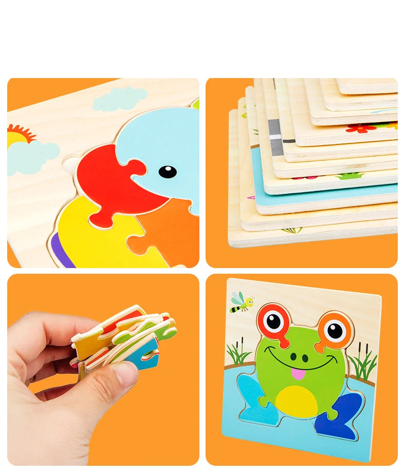 Baby Wooden 3D Puzzles Tangram Shapes Learning Educational Cartoon Animal Intelligence Jigsaw Toys For Children Gift 