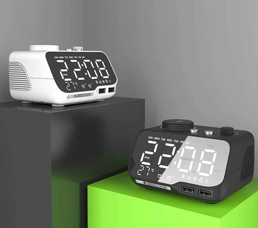 LED Alarm Clock Bluetooth Speaker with FM Radio & USB Charging