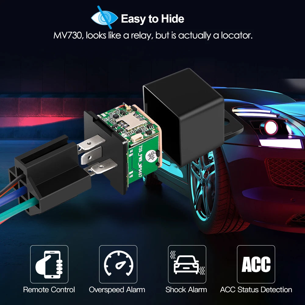 MiCODUS Relay GPS Tracker Car MV730 9-90V Cut Fuel ACC Detect 2G 4G Mini Motorcycle GPS Realtime Track Vibrate Alert FREE APP 