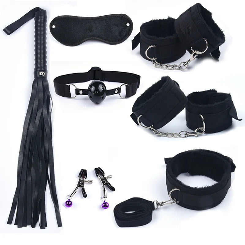 Rabbit Tail Anal Plug Bondage Set Sex Toys For Women Whip Handcuffs For Sex Bdsm With 10 Speed Vibrator Exotic Adult Games 