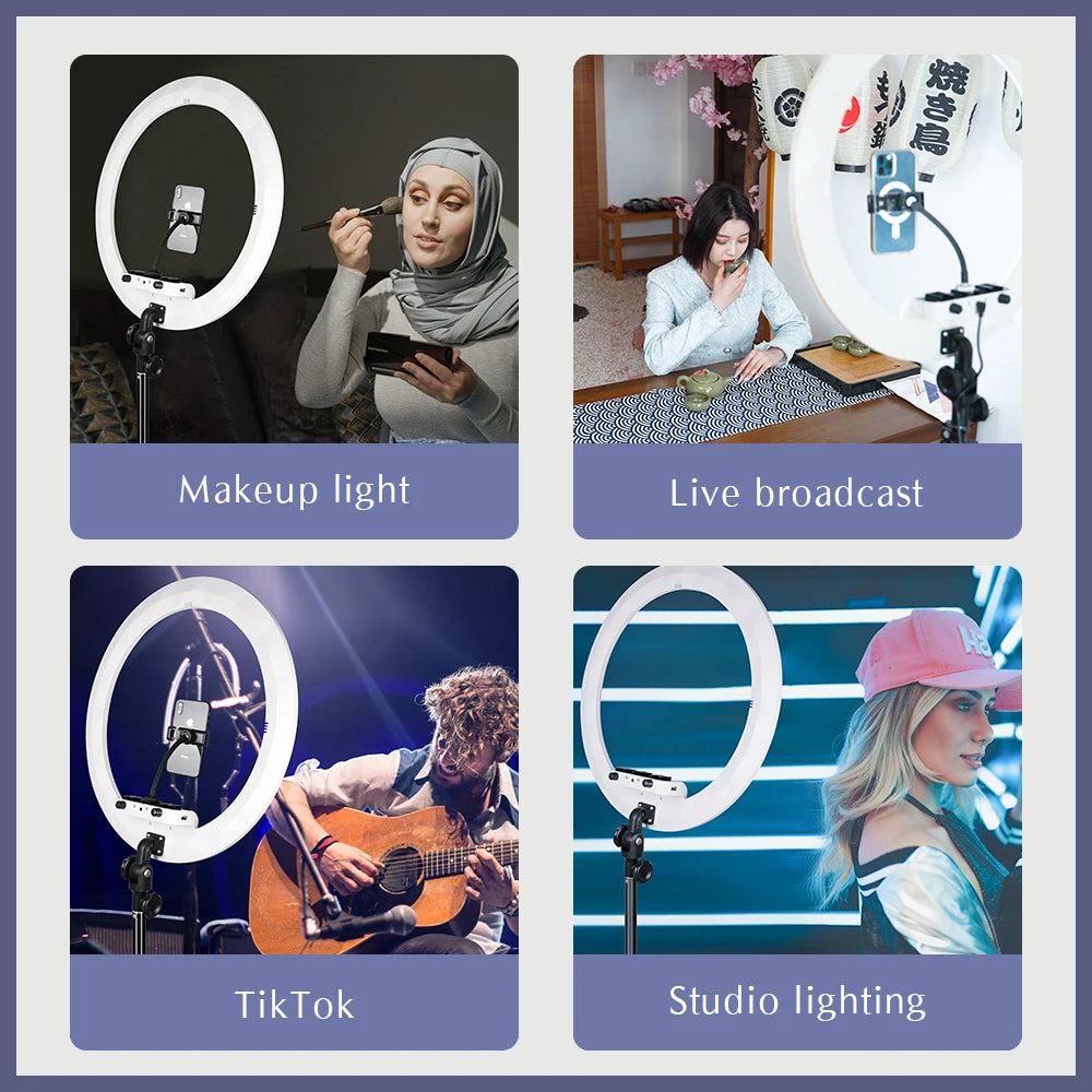 SH 18 Inch Thin Ring Light LED Selfie Video Lamp With Tripod Stand Phone Clip For YouTube Live Light Photography Studio 