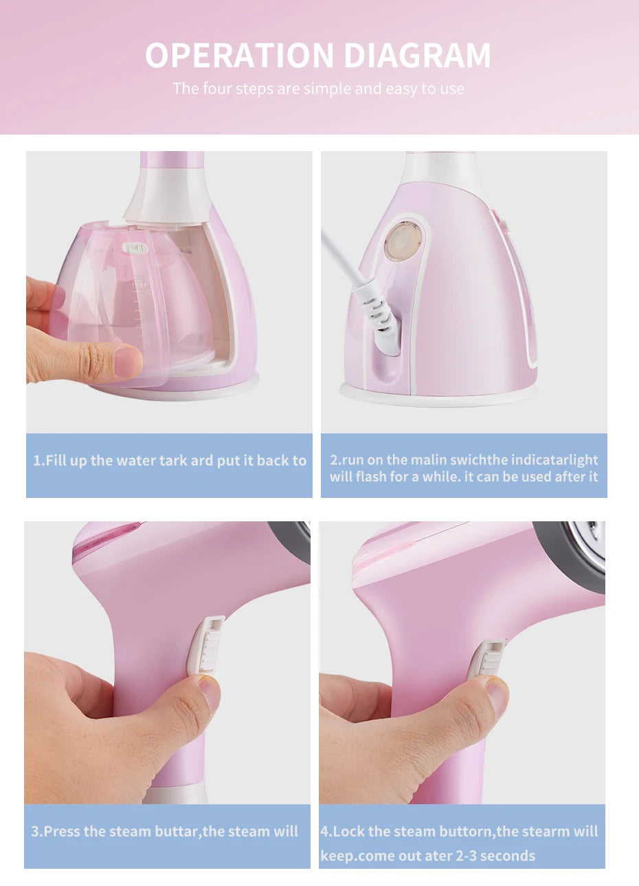 saengQ Handheld Garment Steamer 1500W Electric Household Fabric Steam Iron 280ml Portable Vertical Fast-Heat For Clothes Ironing 