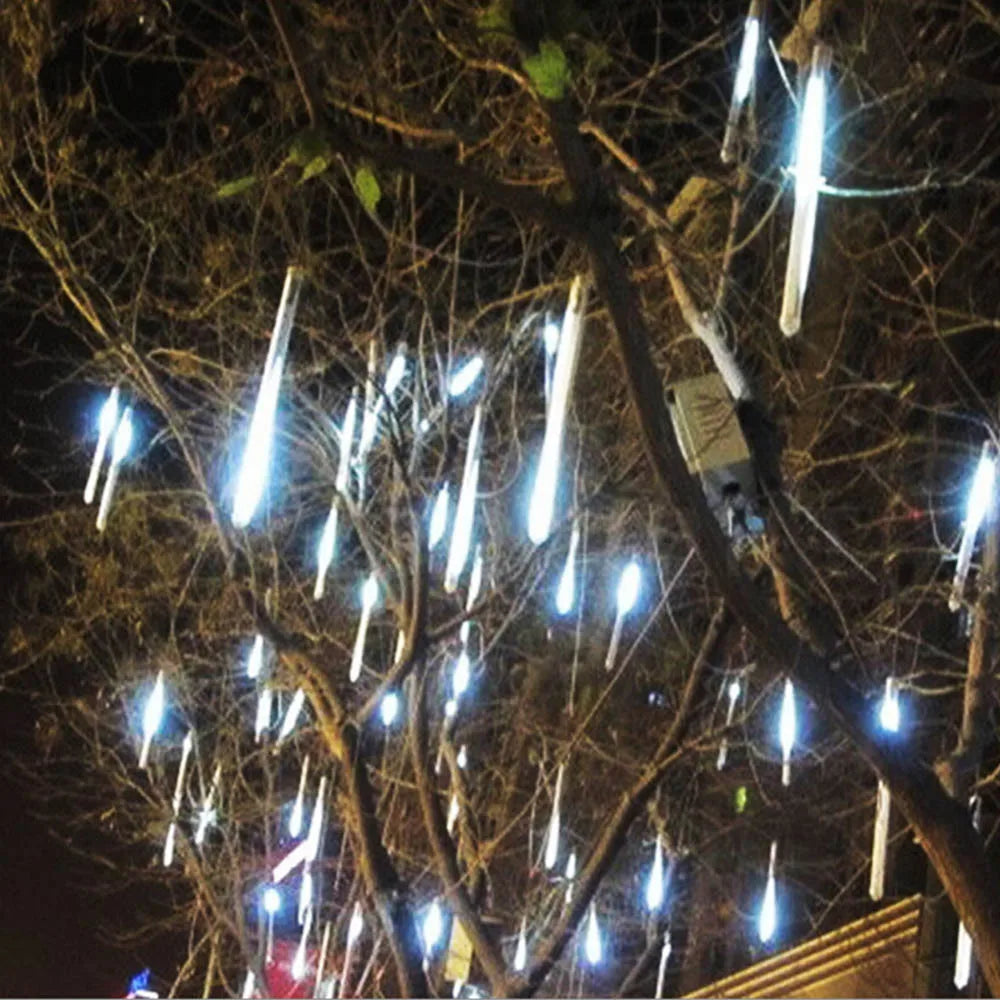 LED Meteor Shower Rain Lights Waterproof Falling Raindrop Fairy String Light for Christmas Holiday Party Patio Decor 30CM 