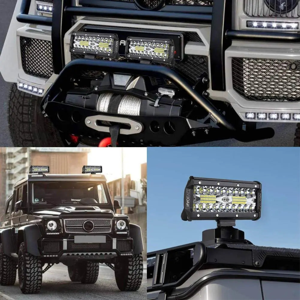 Luz de Barra LED NAOEVO de 7 Polegadas para Todo-o-Terreno 240W 12V 24V Feixe Combinado Lâmpada de Trabalho LED Suporte para Niva Lada 4x4 Camioneta Acessórios para ATV