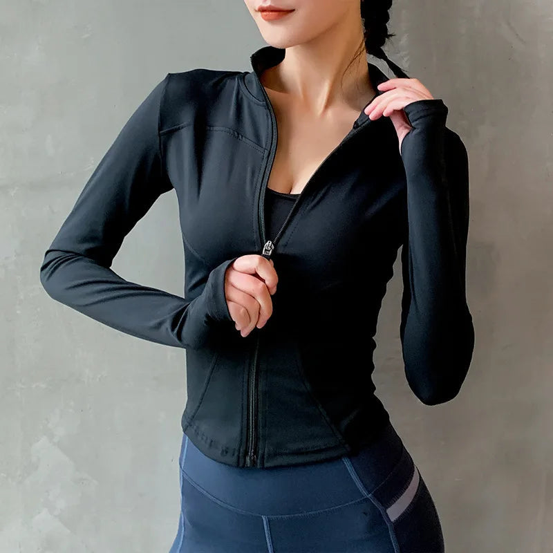 Women's Thumb Jackets 2024 New Long Sleeve Running Coat Yoga Gym Fitness Tight Tops Quick-Dry Breathable Sports Jacket Women 
