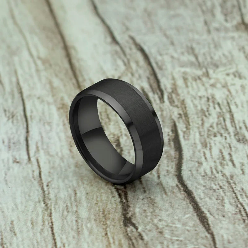 Men's Titanium Steel Ring – Classic Black Wedding Band