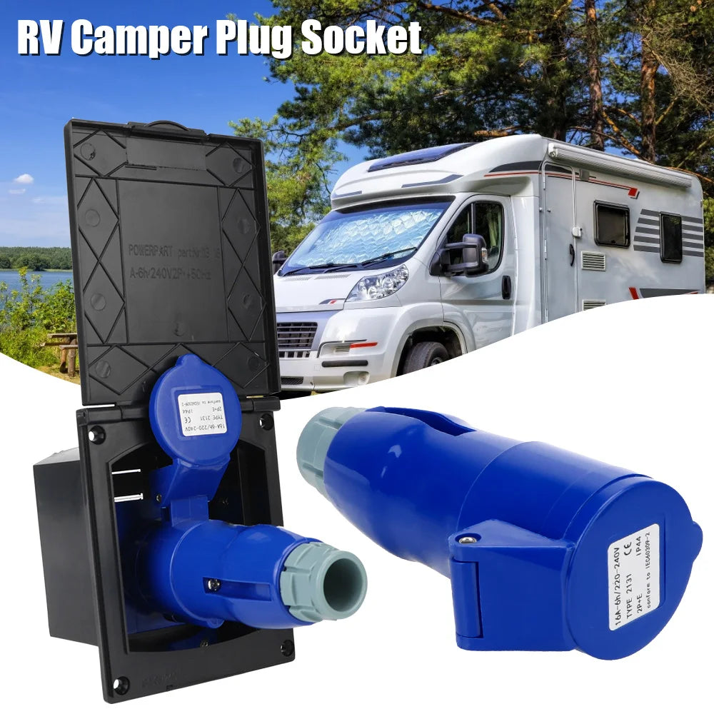 External Flush Hook Up for RV Camper Marine Motorhome Main Inlet Socket Plug Socket With Cover 220V-240V 16A