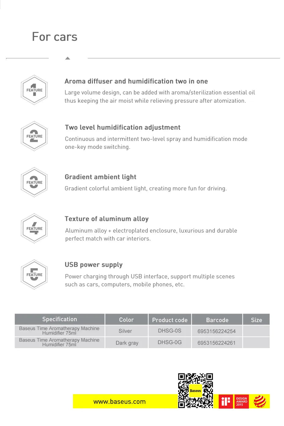 Baseus Car Diffuser Humidifier Auto Air Purifier Aromo Air Freshener with LED Light For Car Aroma Aromatherapy Diffuser 