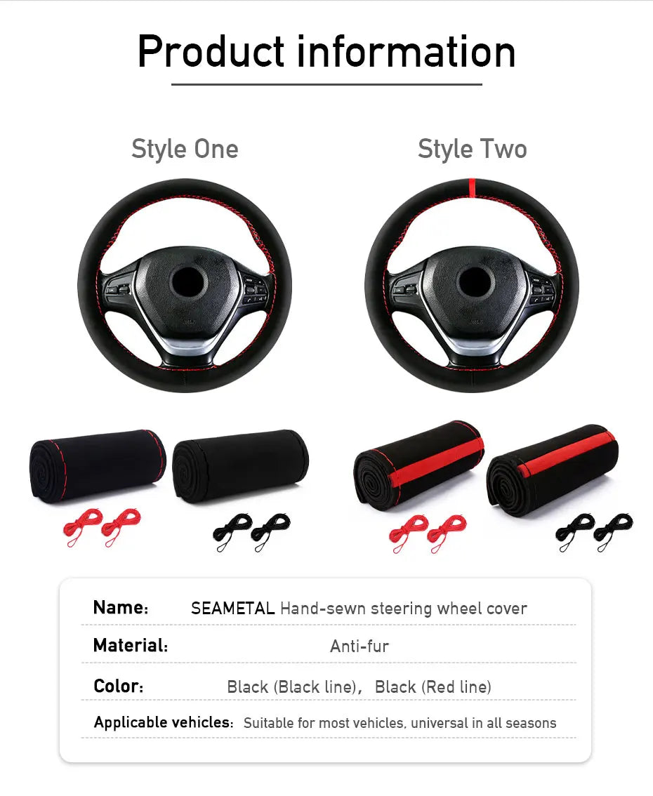 Fur Steering Wheel Cover For Car Universal 38cm Braided Car Steering Wheel Protection Cover Leather Anti Slip Interior Parts