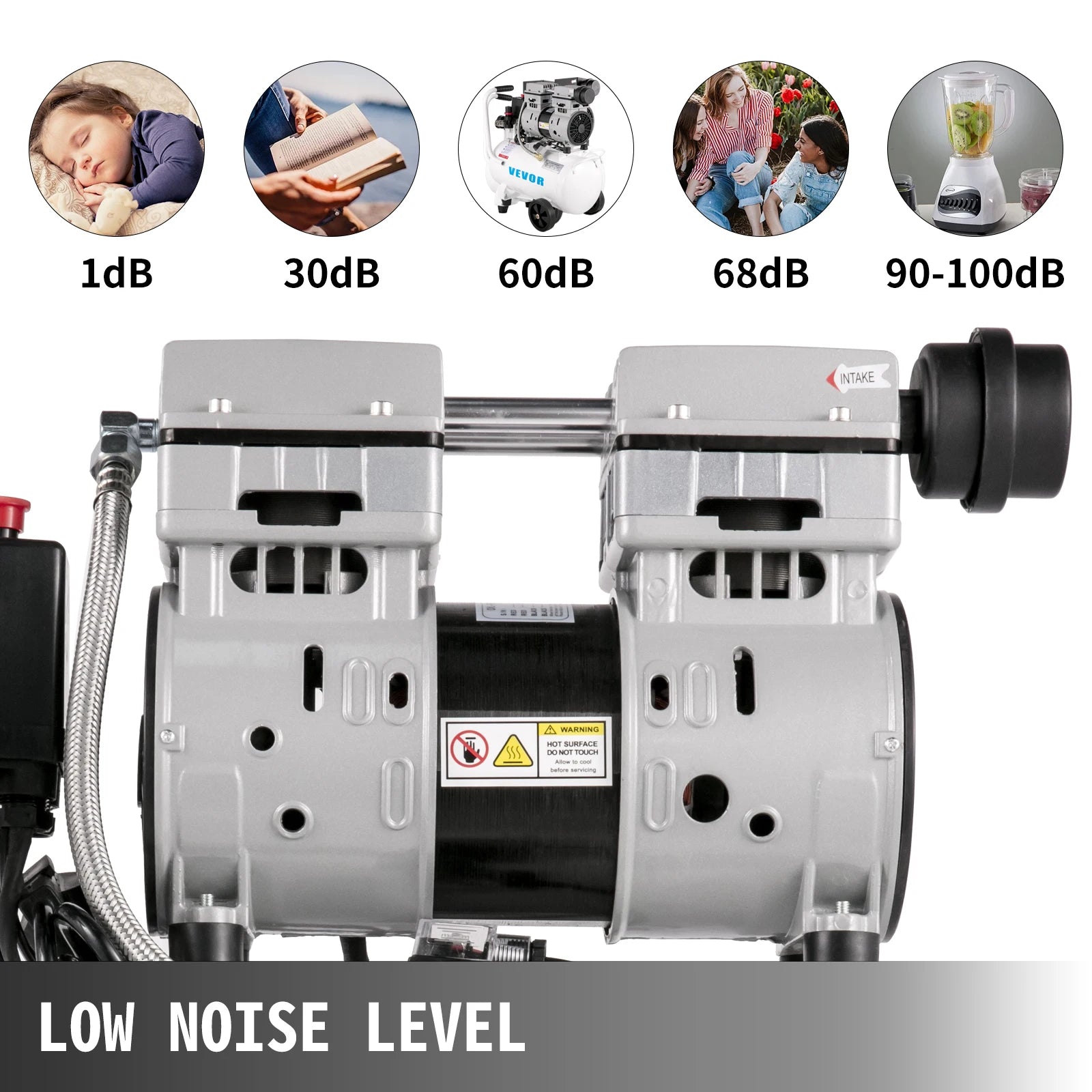 Bezolejový tichý vzduchový kompresor 750W 1HP 25L/60L pro domácnost a garáž
