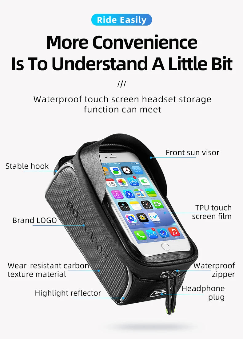 Borsa per telaio bici resistente all'acqua con supporto per telefono con schermo touch