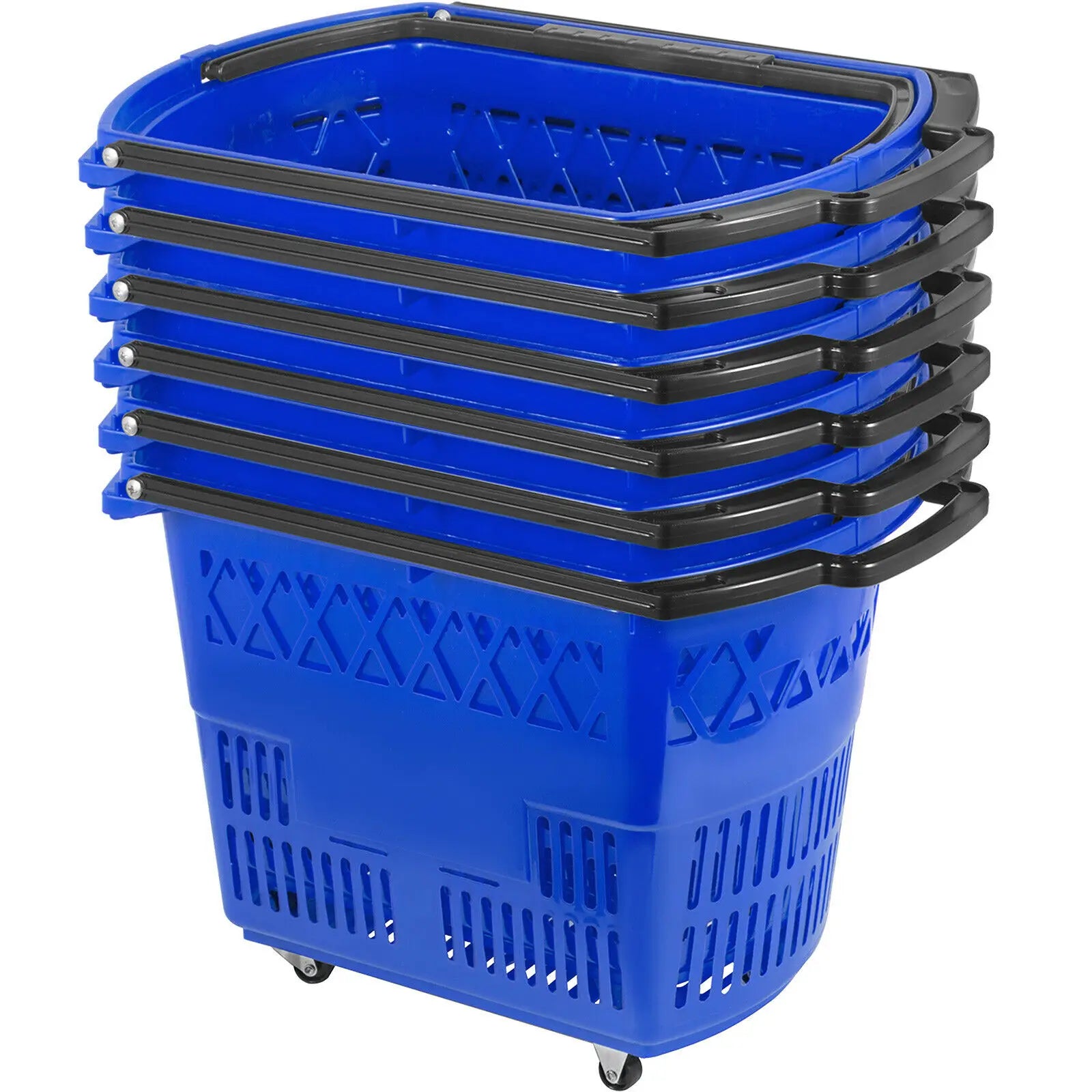 6-Pack Rolling Shopping Baskets with Wheels & Dual Handles