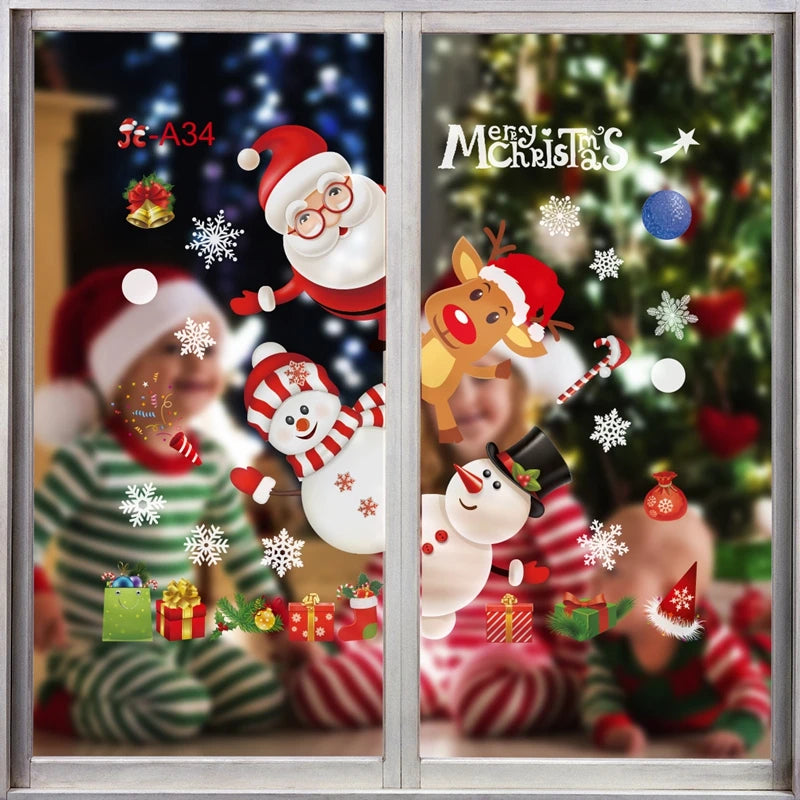 Christmas Wall Window Stickers Marry Christmas Decoration For Home 2024 Christmas Ornaments Xmas Navidad Gift New Year 2025 