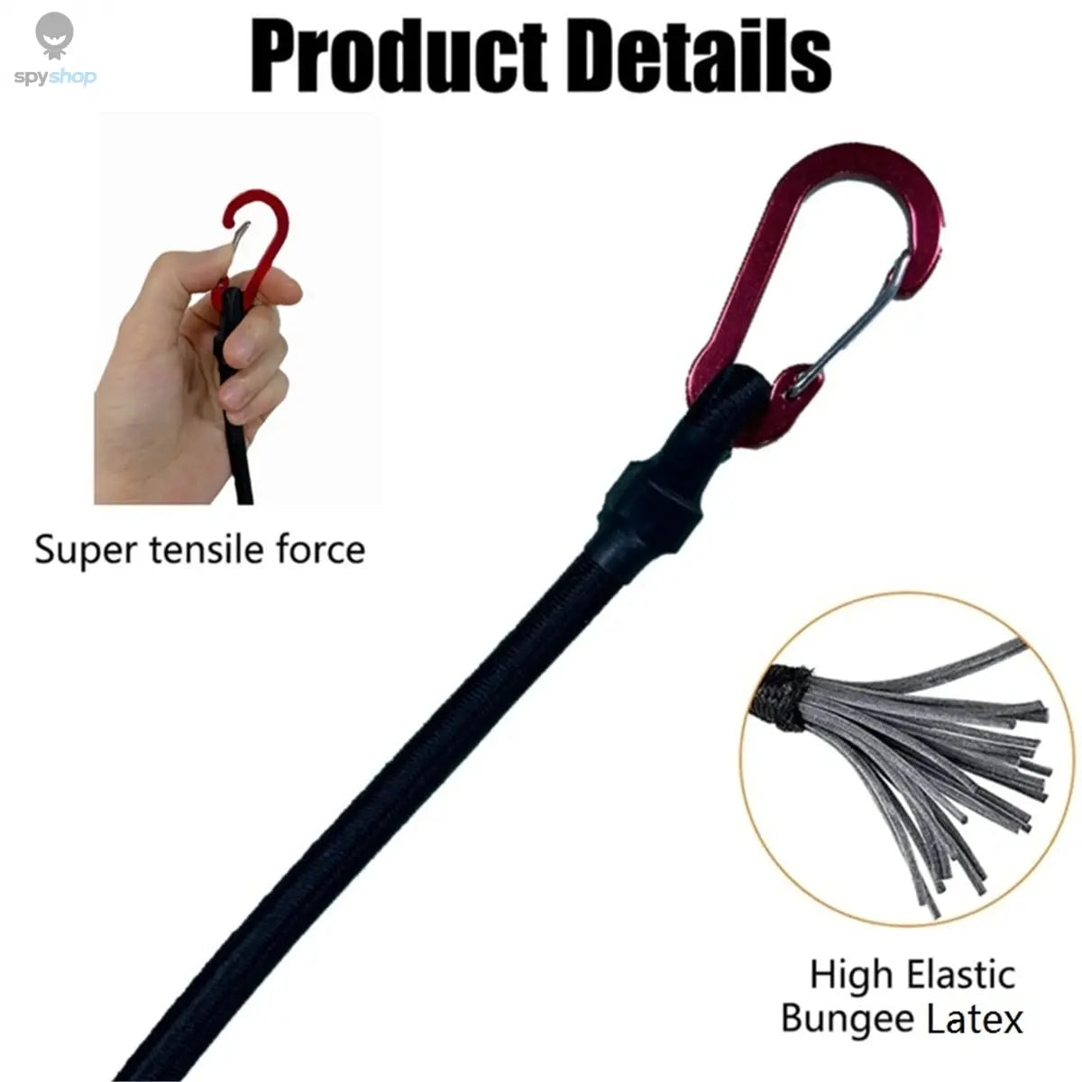 Heavy Duty Bungee Cord Elastic Tie Strap String Carabiner Hooks Kayak Cycling Luggage Packing Ropes Camping  Accessories Spy-shop.com