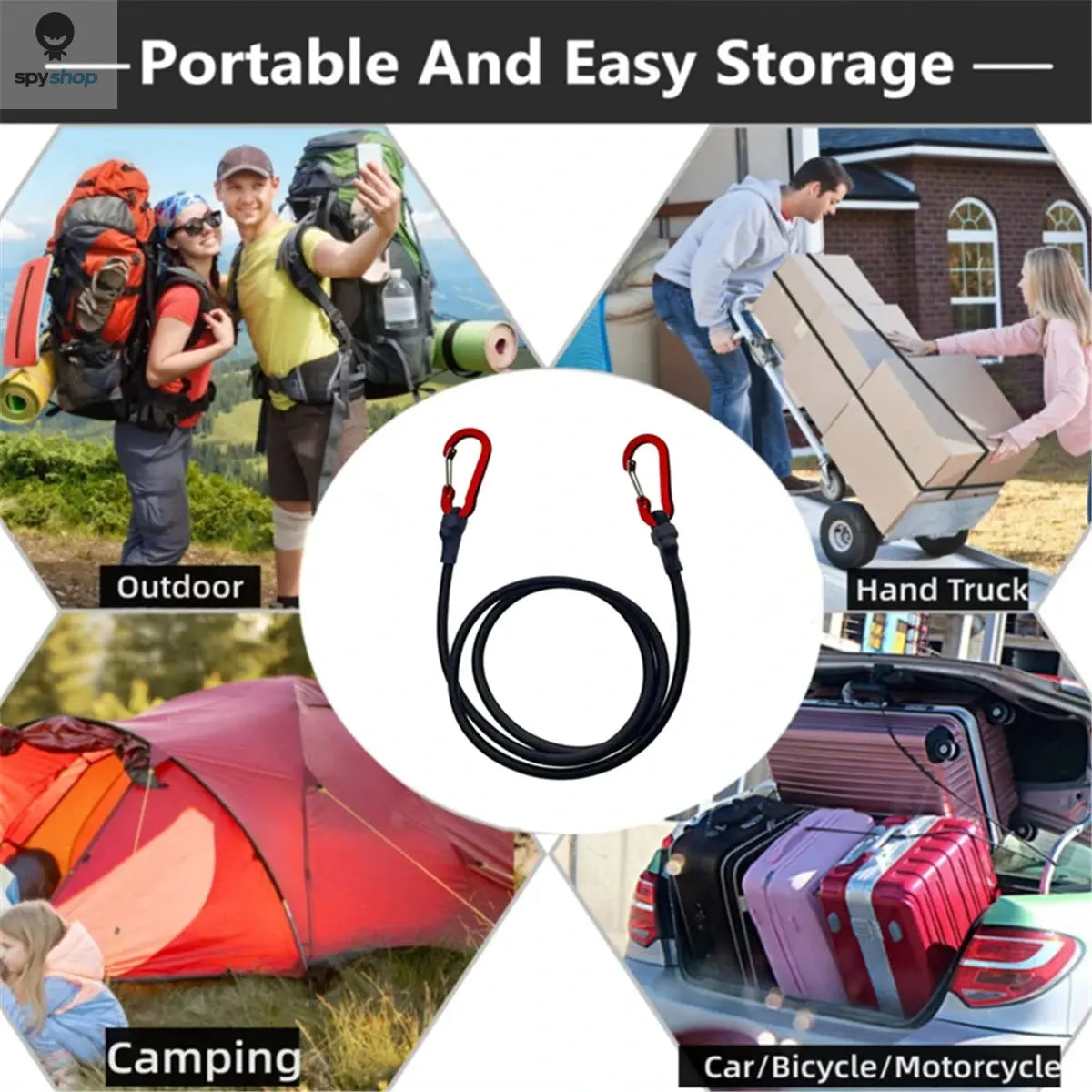 Heavy Duty Bungee Cord Elastic Tie Strap String Carabiner Hooks Kayak Cycling Luggage Packing Ropes Camping  Accessories Spy-shop.com