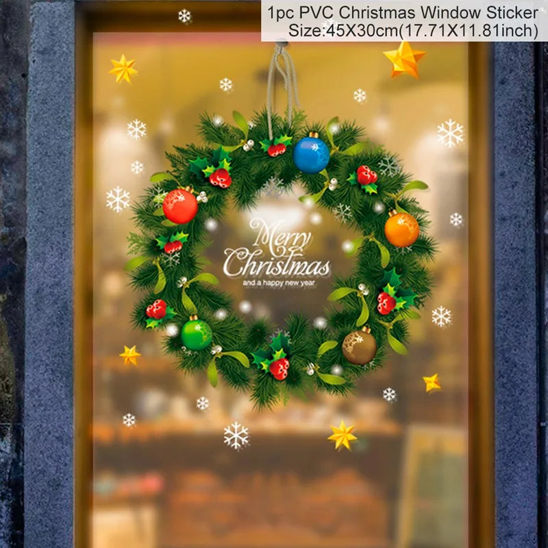 Christmas Wall Window Stickers Marry Christmas Decoration For Home 2024 Christmas Ornaments Xmas Navidad Gift New Year 2025 