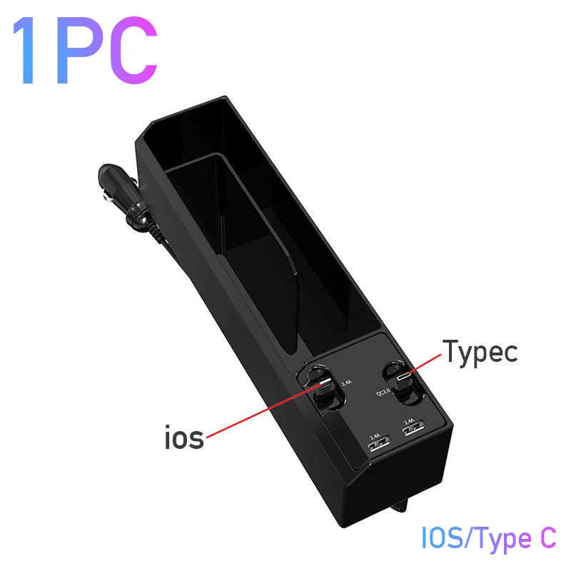 SEAMETAL Car Seat Gap Storage Box with Charge Cable Multifunctional Car Organizer Dual USB Port Phone Charger for iPhone/Android