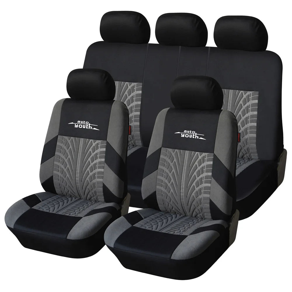 AUTOYOUTH Brand Embroidery Car Seat Covers Set Universal Fit Most Cars Covers with Tire Track Detail Styling Car Seat Protector 
