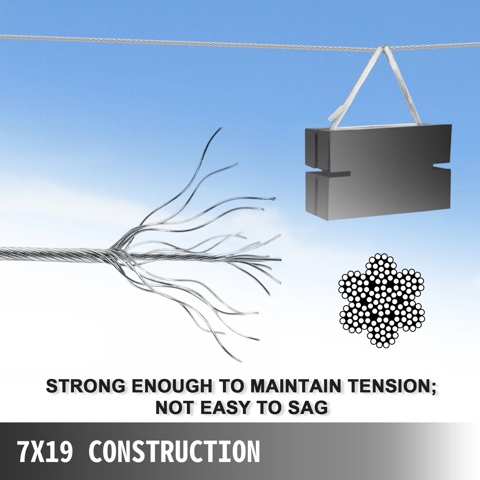 304 Stainless Steel Wire Rope 150m 7x19 Cable 4.76mm Heavy Duty