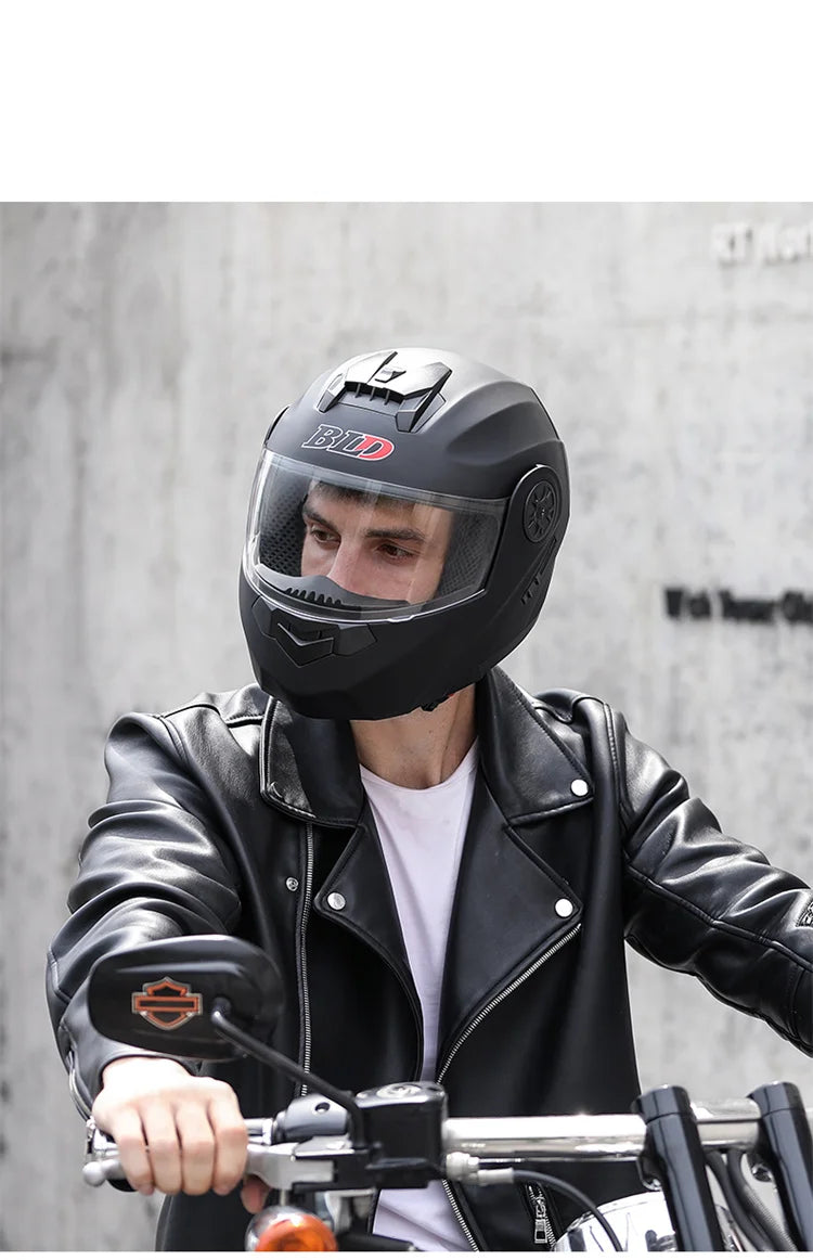 BLD Modular Dual Lens Motorcycle Helmet Safety Downhill Flip Up Helmets Professional Motocross Racing Full Face Casco Moto