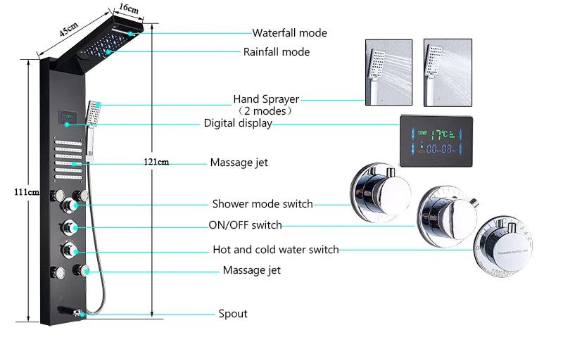 LED Shower Panel Massage Jet Shower System