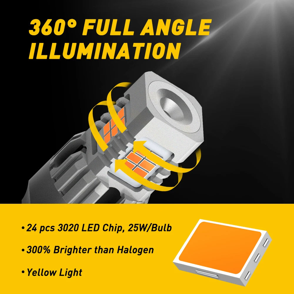 AUXITO 2Pcs T20 LED Canbus No Hyper Flash W21W WY21W 7440 7440NA LED Amber Car Turn Signal Light Bulbs Error Free Auto Lamp 12V