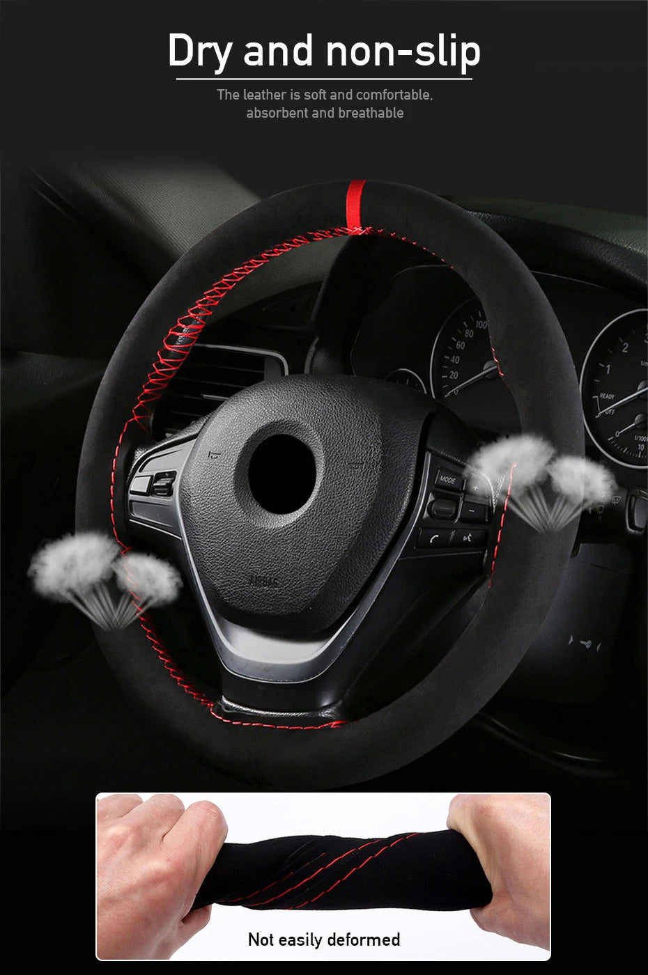 Fur Steering Wheel Cover For Car Universal 38cm Braided Car Steering Wheel Protection Cover Leather Anti Slip Interior Parts