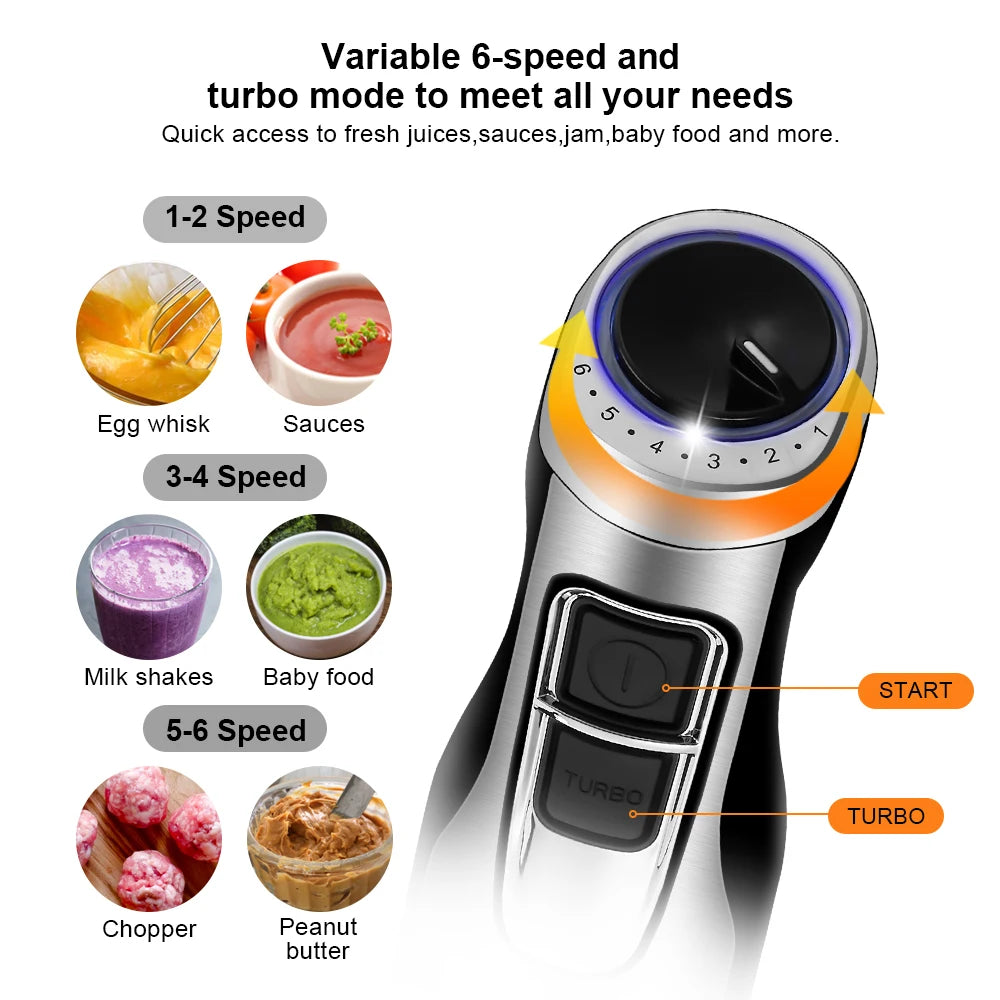 4-in-1 1200W Immersion Hand Blender with Chopper, Whisk and Cup