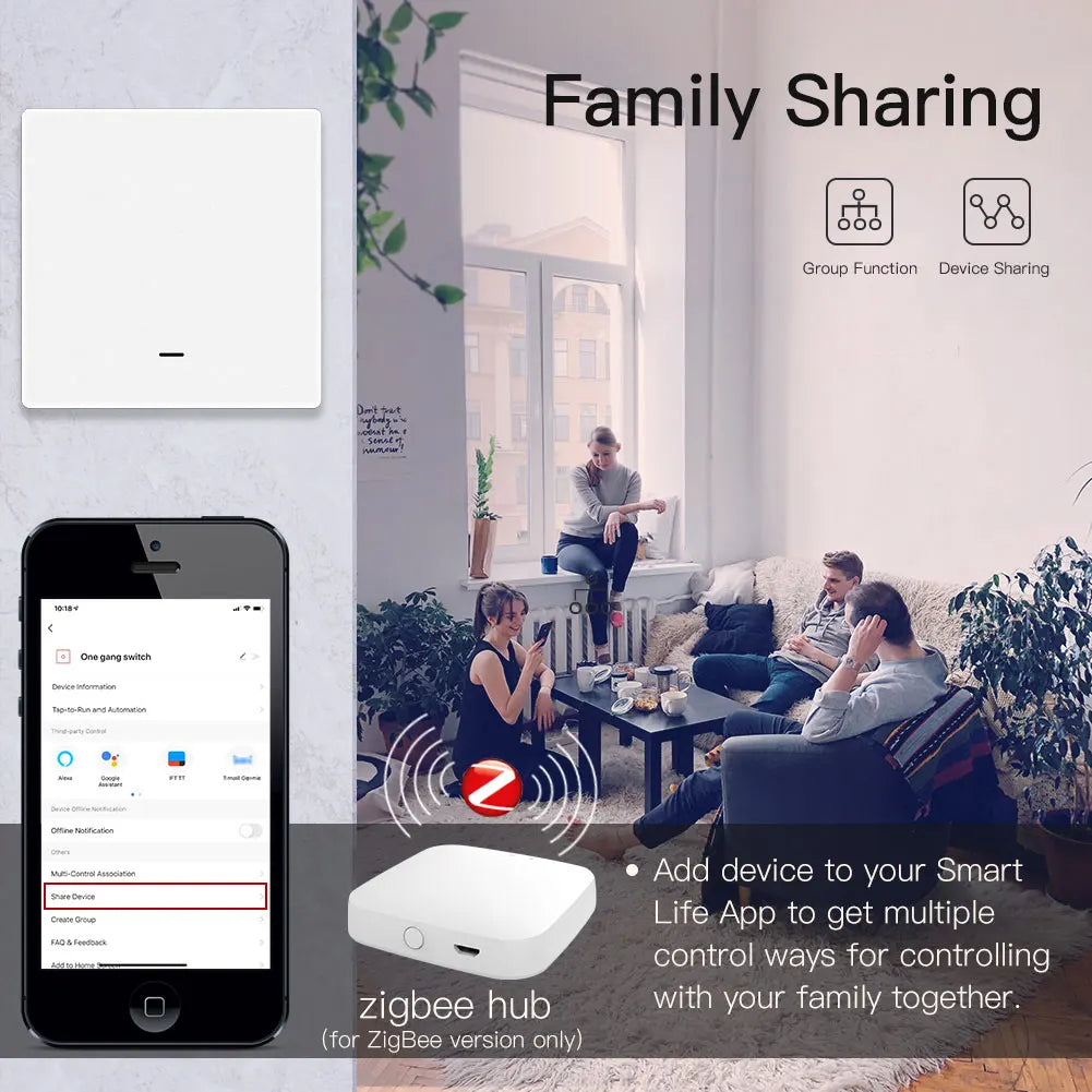 MOES Tuya ZigBee Light Switch with Transmitter Kit No Neutral Wire No Capacitor Required works with Alexa Google Home Smart Life