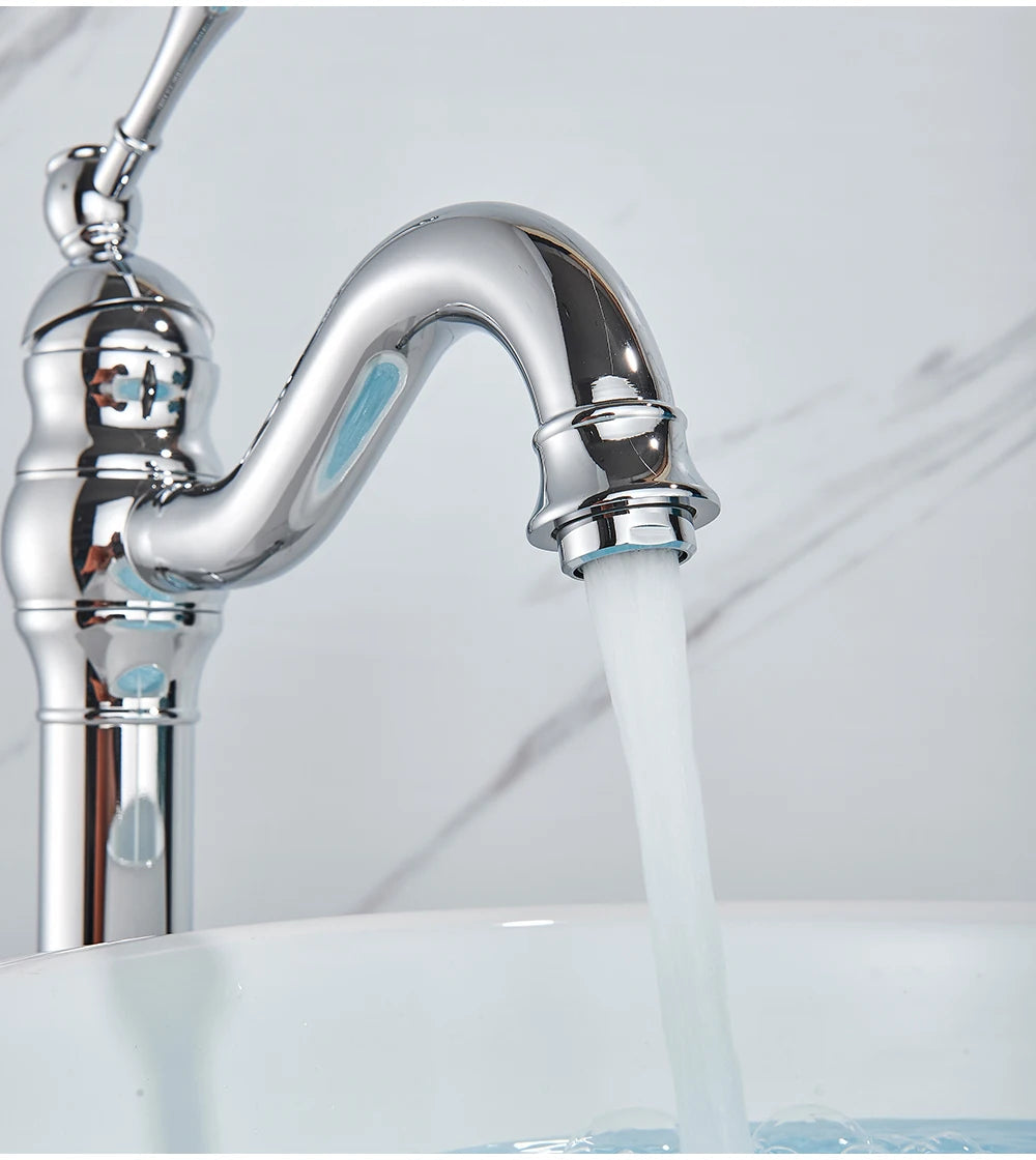 POIQIHY Antique Brass Basin Vessel Sink Faucet Deck Mounted One Hole Cold Hot Water Cold Hot Mixer Tap Bathroom Faucet  1 Hole 