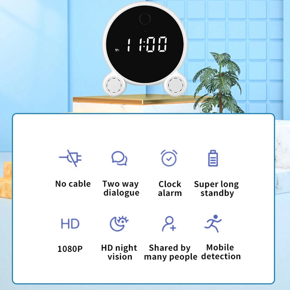 Tuya Wifi Alarm Clock Camera HD 1080P Night Vision Motion Detection Portable Home Security Surveillance Wifi Clock IP Camera Spy-shop.com