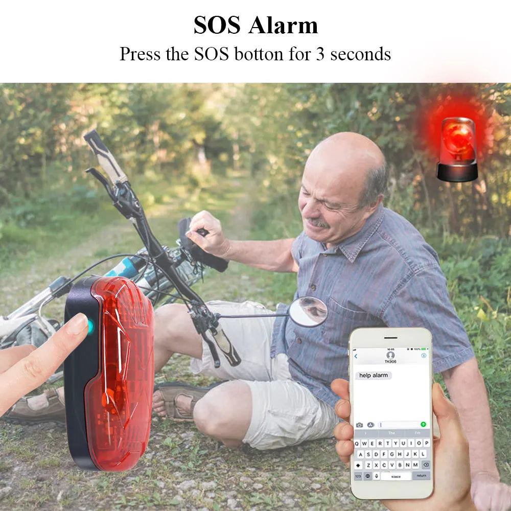 Bicycle GPS Tracker TK906 Bike Lamp GPS Tracker Long Standby Waterproof SOS Over-speed Alarm Bike Locator Lifetime Free Platform 