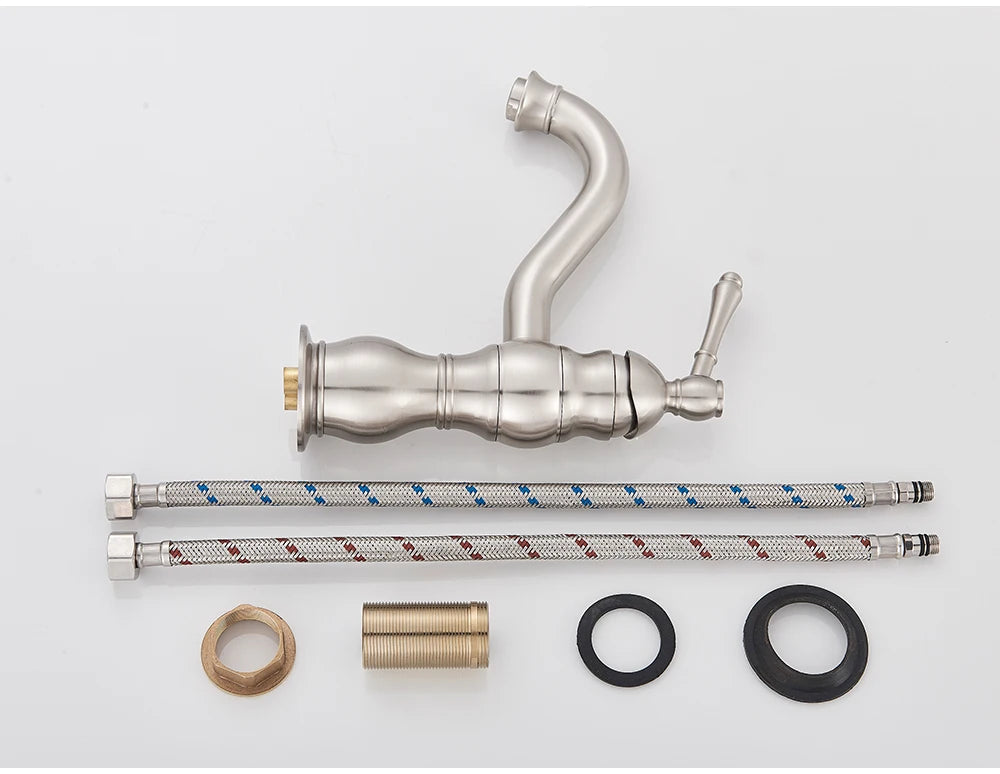 POIQIHY Antique Brass Basin Vessel Sink Faucet Deck Mounted One Hole Cold Hot Water Cold Hot Mixer Tap Bathroom Faucet  1 Hole 