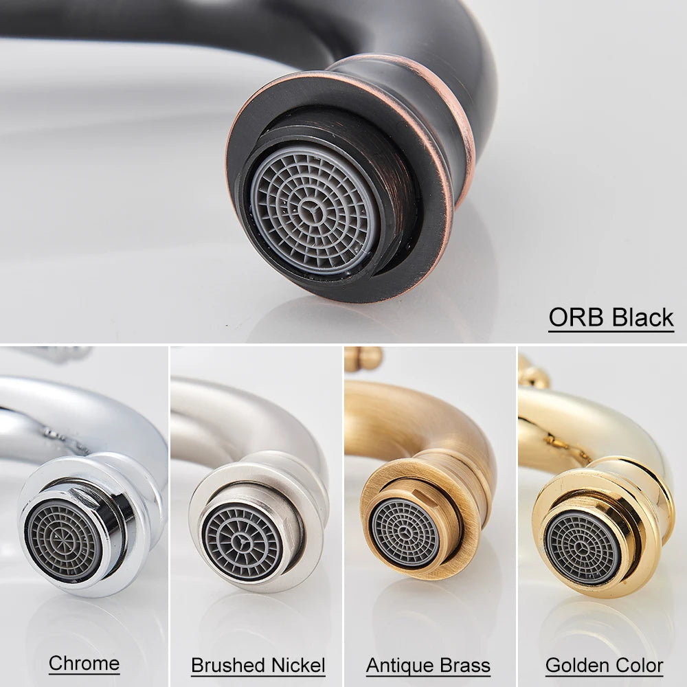 POIQIHY Antique Brass Basin Vessel Sink Faucet Deck Mounted One Hole Cold Hot Water Cold Hot Mixer Tap Bathroom Faucet  1 Hole 