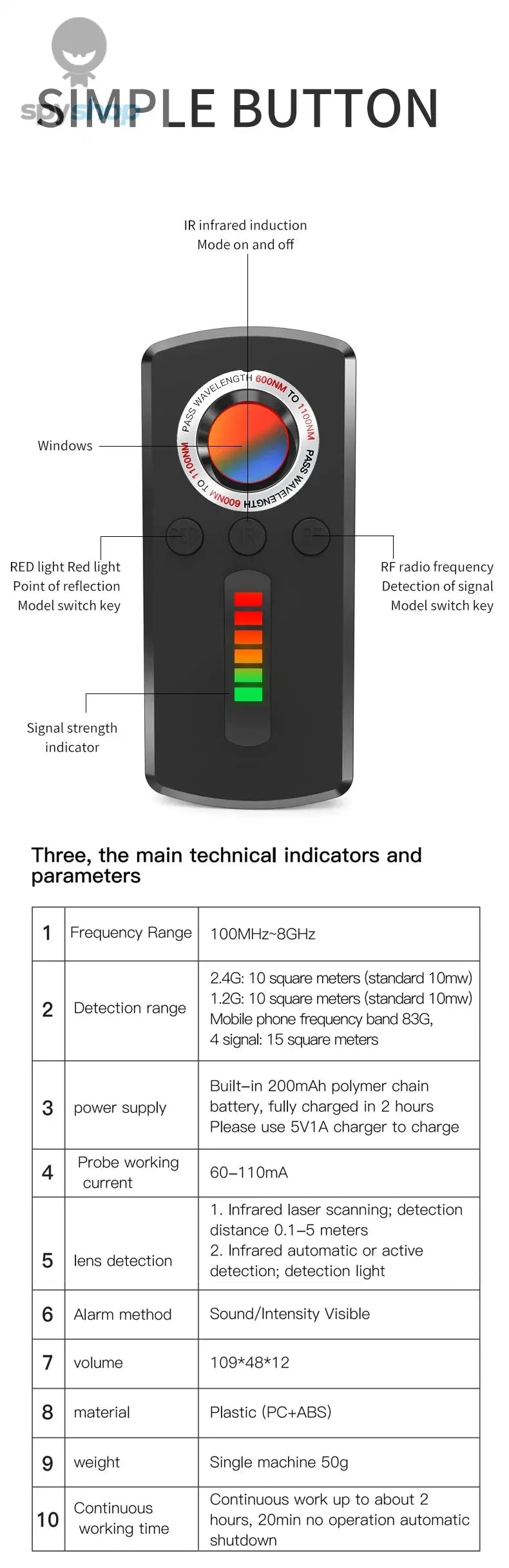 Hidden Camera Detector Anti Spy Gadget Anti-Spy RF Detector Car GPS Camera Finder for Privacy Protection  Wireless Signal Mini Spy-shop.com