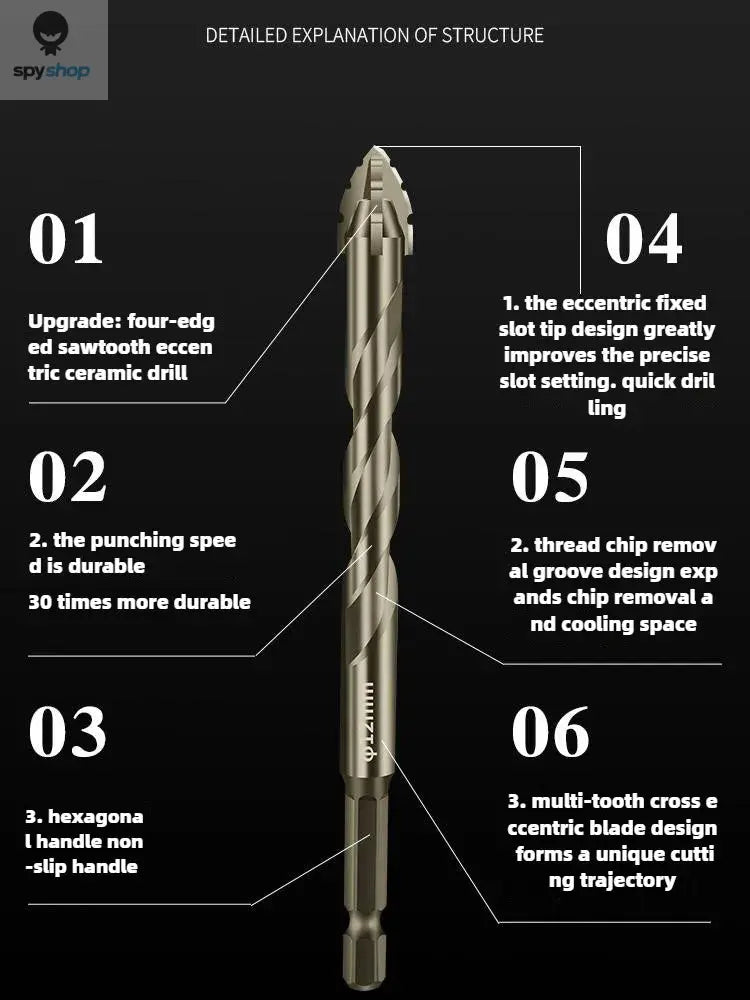 High-Four-edged serrated eccentric drill for dry drilling of ceramic tiles, glass, marble, concrete, stainless steel drill bits Spy-shop.com