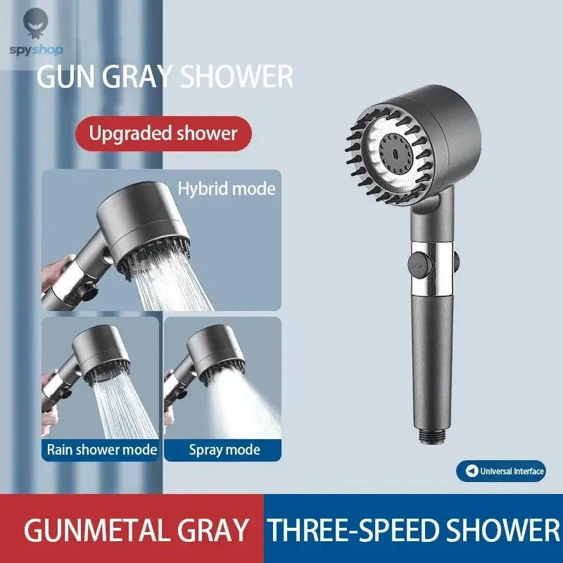 High Pressurized Filter Shower Head 3-mode Adjustable Spray with Massage Brush Rain Faucet Bathroom Accessories Spy-shop.com