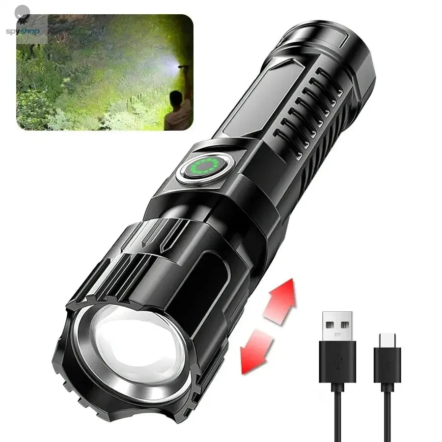 High Strong Power Led Flashlights 2000LM Tactical Torch with Display Light USB Charging Camping Fishing Emergency Zoom Lantern Spy-shop.com