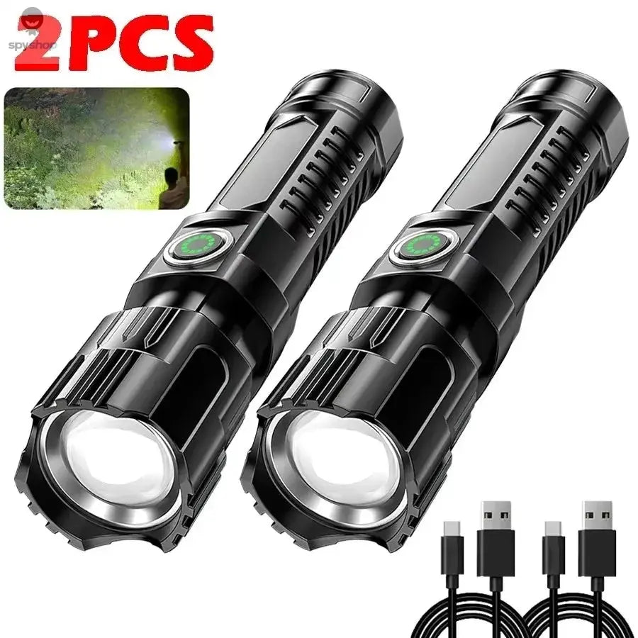 High Strong Power Led Flashlights 2000LM Tactical Torch with Display Light USB Charging Camping Fishing Emergency Zoom Lantern Spy-shop.com