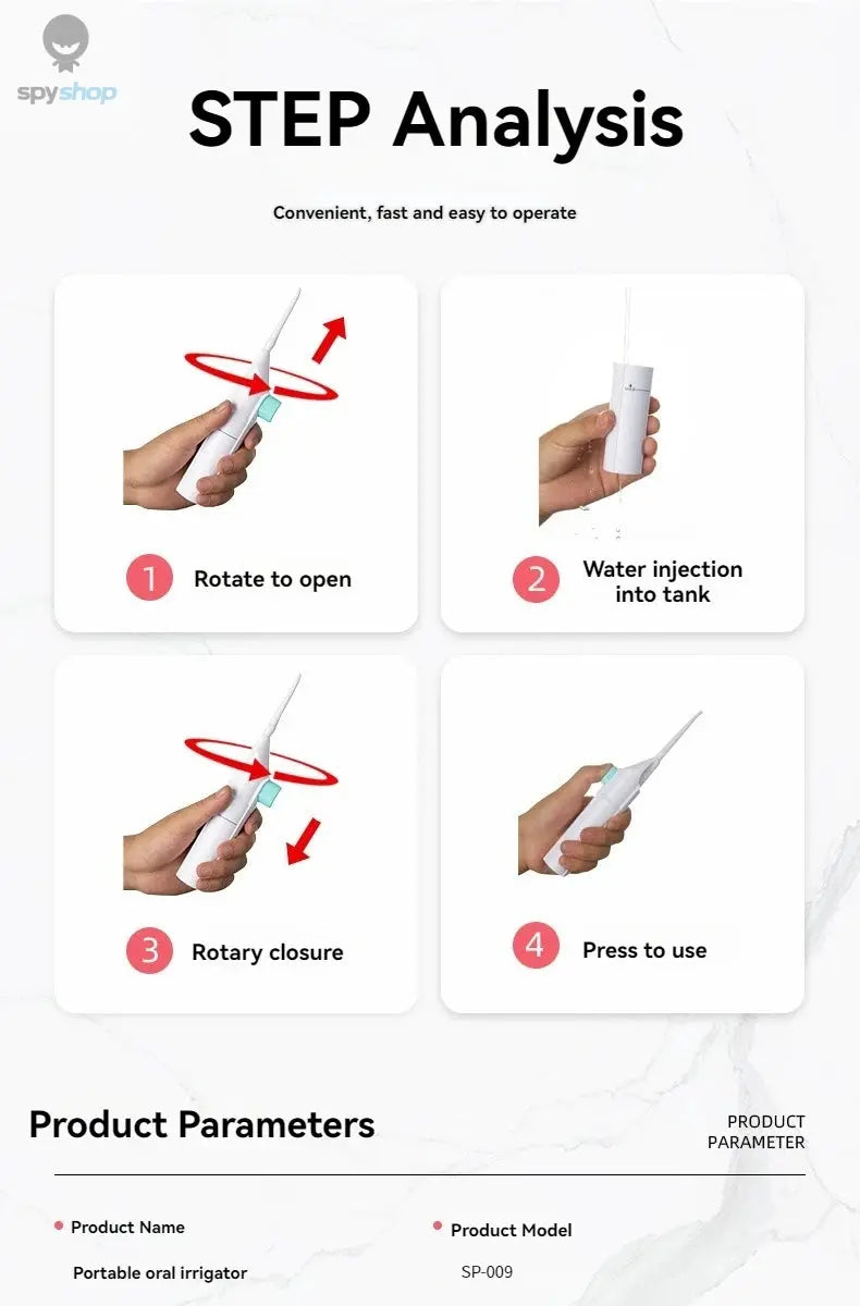 Household High Pressure Oral Irrigator Portable Teeth Clean Water Dental Floss Manual High Pressure Water Toothpick Spy-shop.com