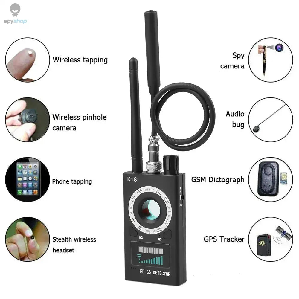 K18 Multi-function Anti-Candid Cam Wireless Lens Device Finder 1MHz-6.5GHz GSM Audio Bug Finder GPS Signal RF Tracker Detect Spy-shop.com