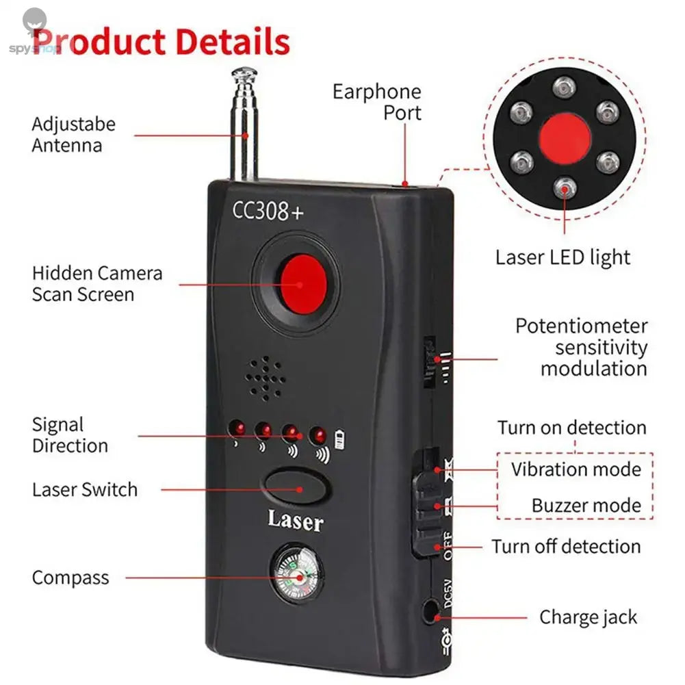 K18 Multi-function Anti-Candid Cam Wireless Lens Device Finder 1MHz-6.5GHz GSM Audio Bug Finder GPS Signal RF Tracker Detect Spy-shop.com