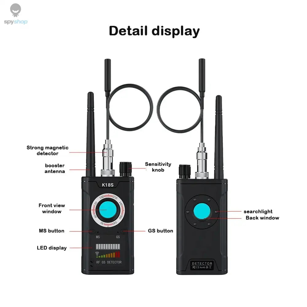K18S Reverse Camera Detector GSM Audio Error Finder GPS Signal Scanner Upgrade RF Tracker Detect Spy-shop.com